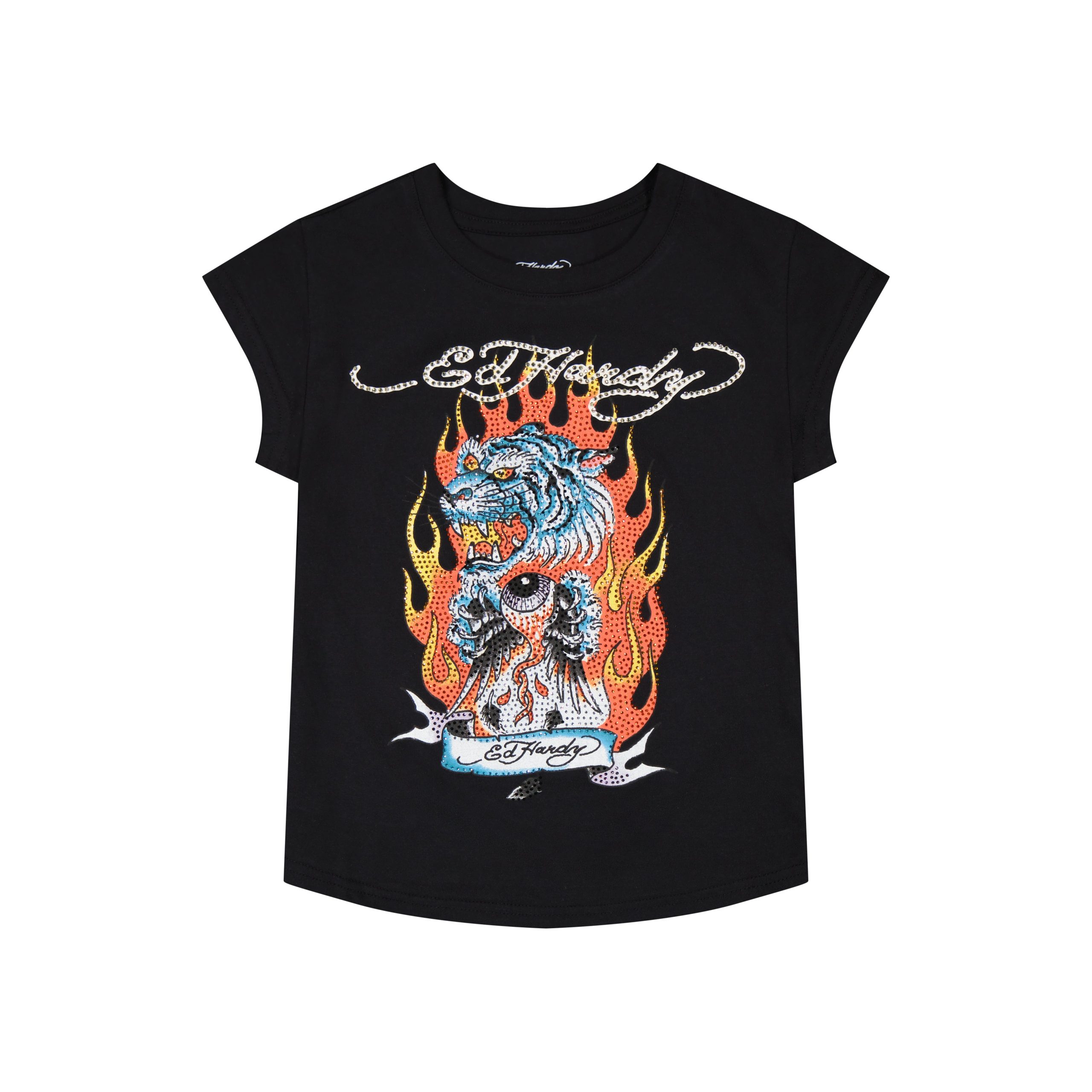 Fire Tiger Rhinestone Cap Sleeve Tee